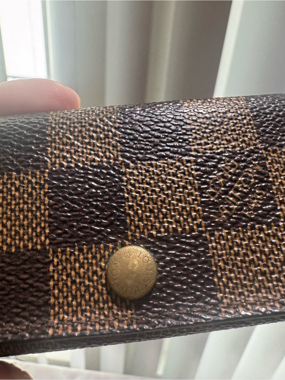 Louis Vuitton Damier Ebene Wallet in Dark and Light Brown with Brass Button